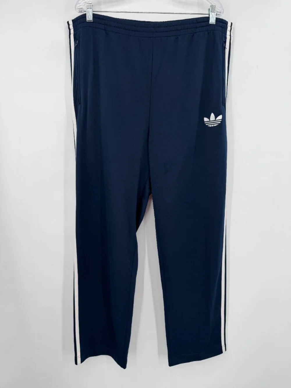 Adidas Originals Men's XL Navy 3 Stripe Track Pants Trefoil Logo Zip Pockets